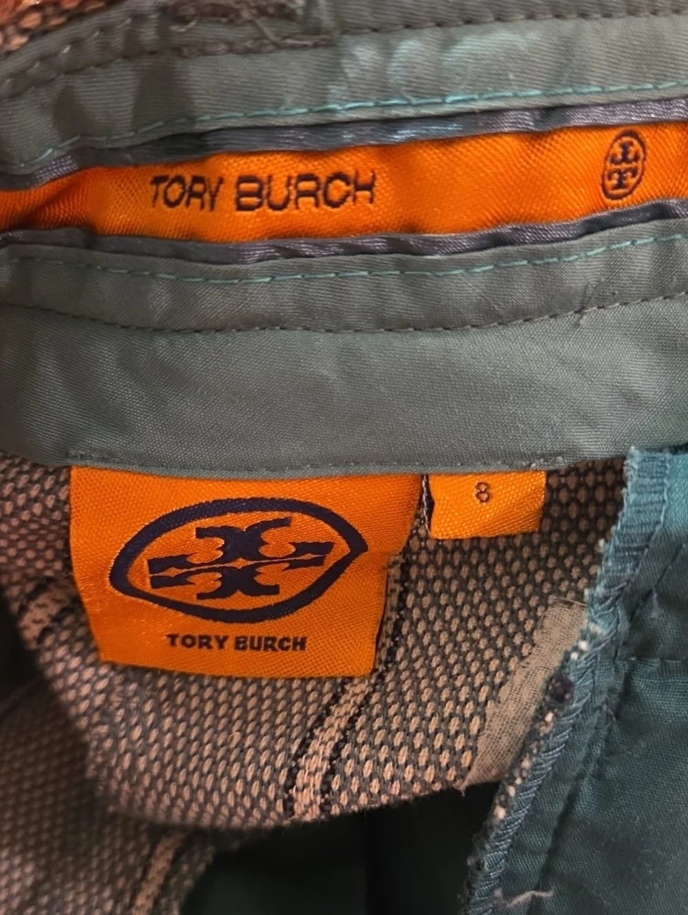 Tory Burch Green And Cream Cropped Ankle Trouser Sz 8 Woven Luxury Designer